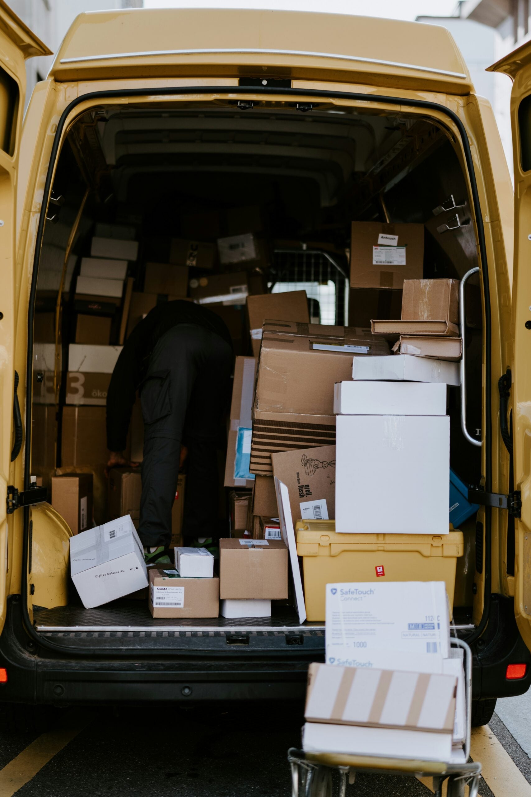 Interior of a commercial vehicle with boxes