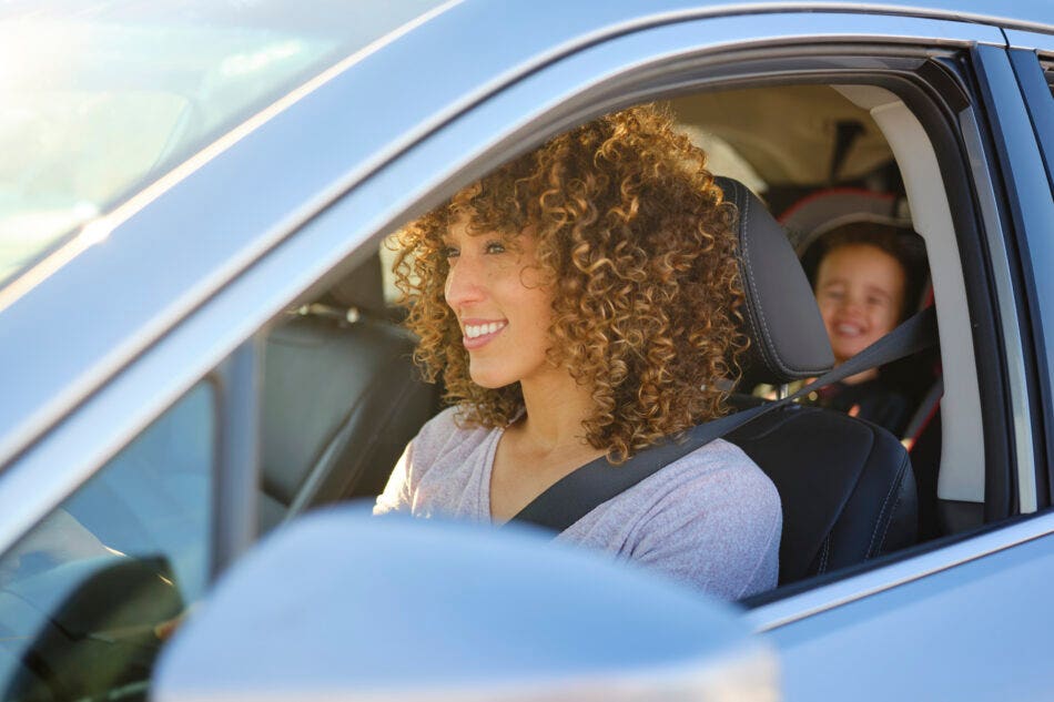 Woman driving car