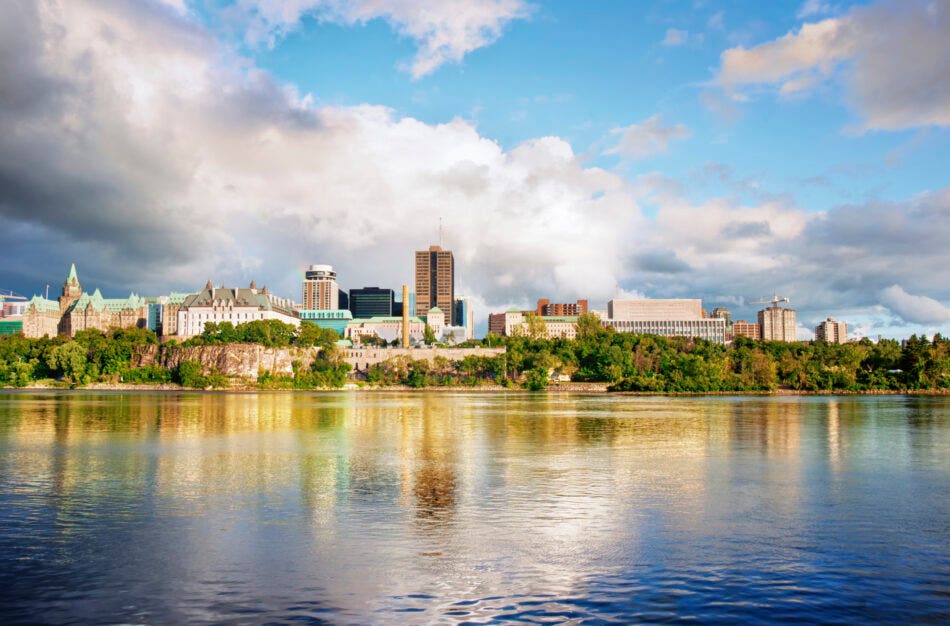 View of the Ottawa River in front of the city of Ottawa in background.