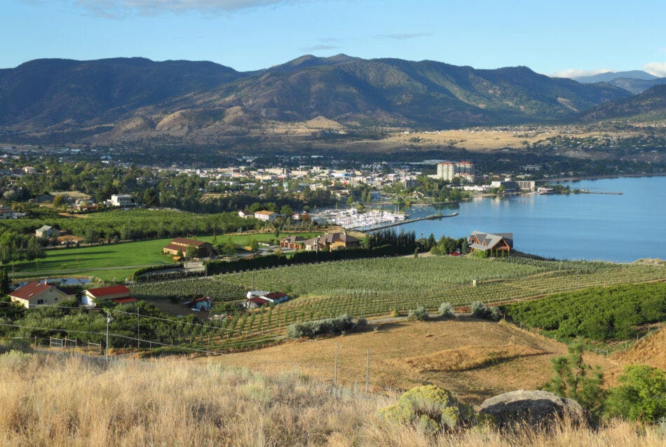 A view of downtown Penticton on the shores of Okanagan Lake. British Columbia, Canada.