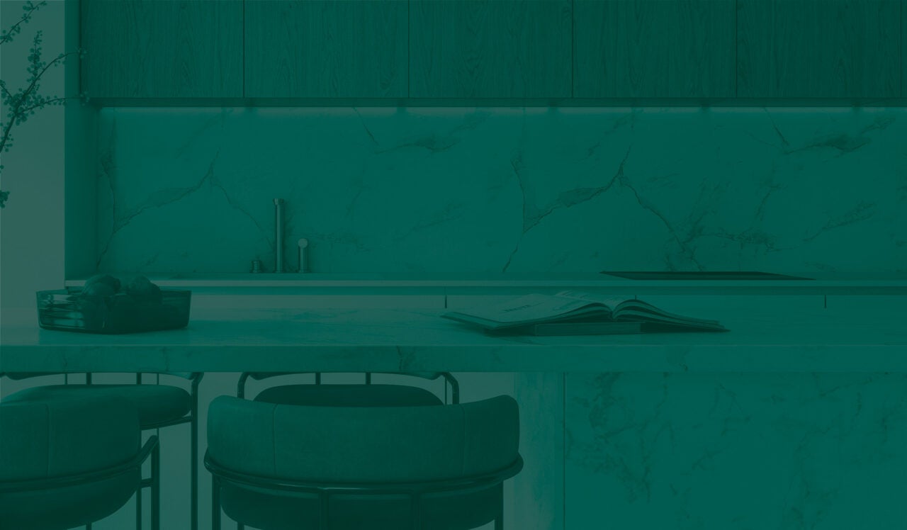 Shot of a modern kitchen with marble backsplash