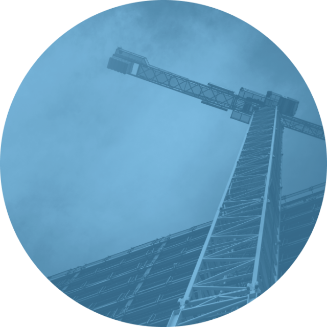 a tall crane in a circle shape with a sky blue overlay