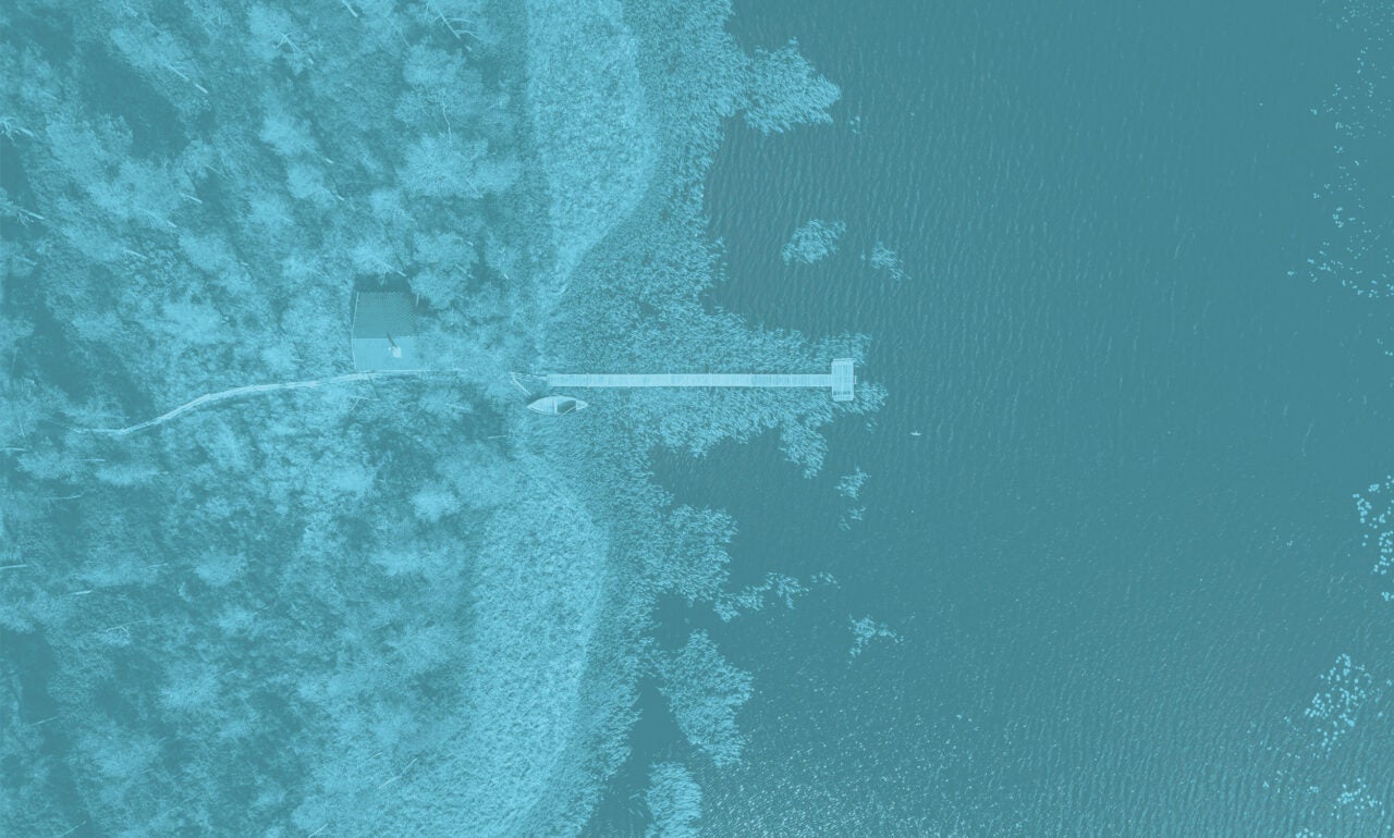 Aerial view of a dock on Vancouver Island coast