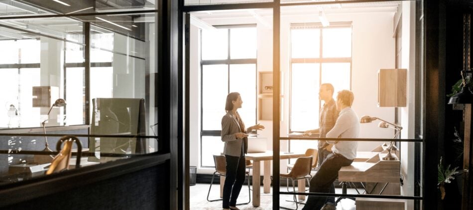 Young professionals discussing in office