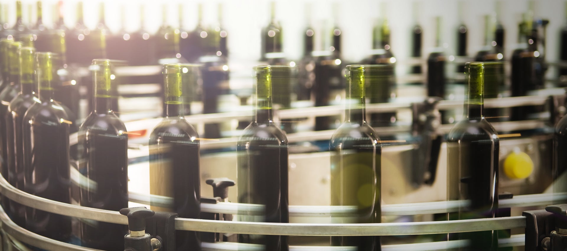 Wine bottles in production