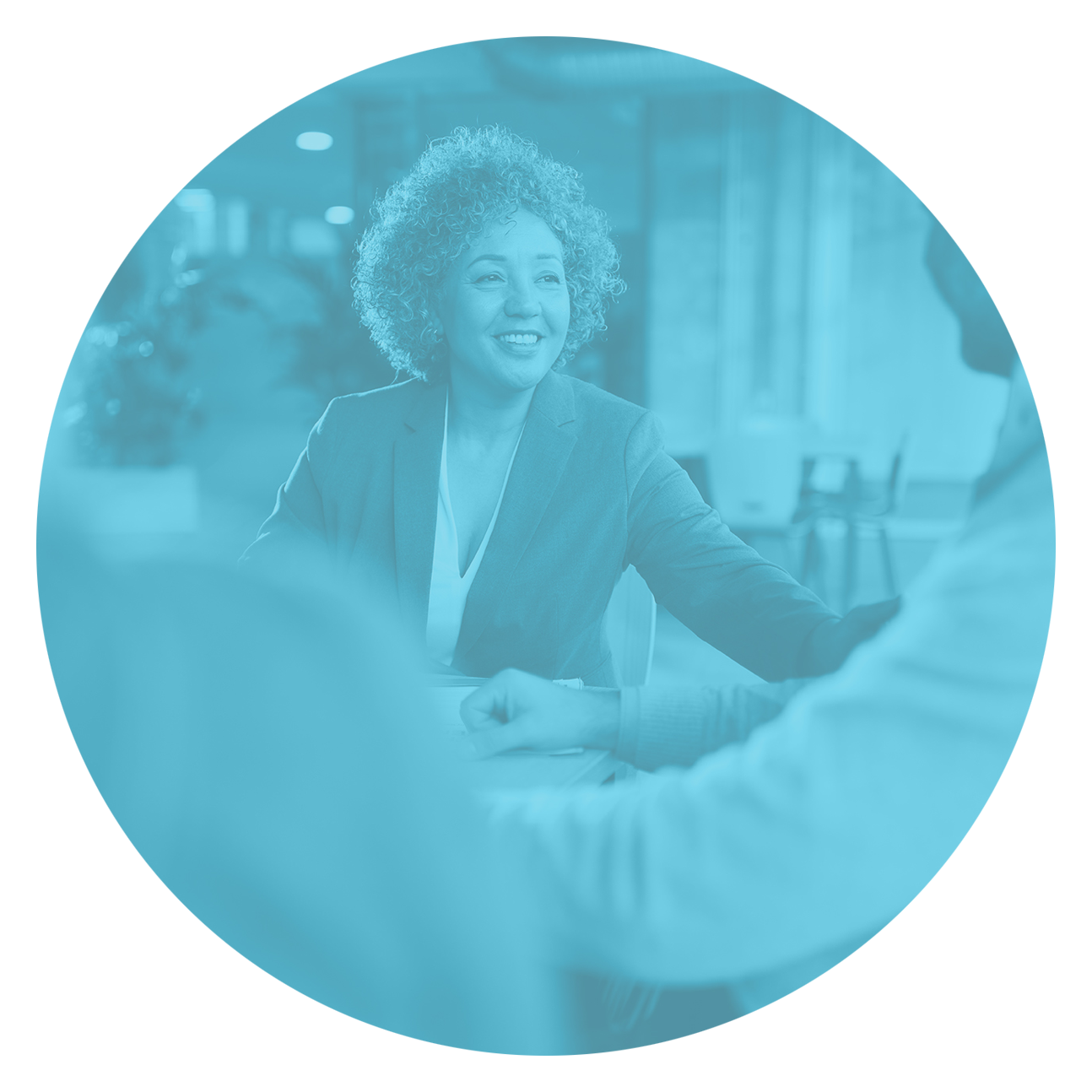 Business woman talking with coworkers