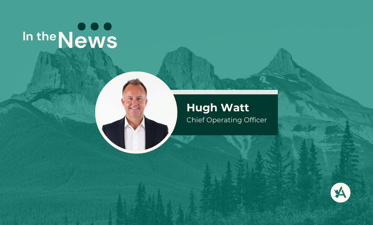 Portrait of Hugh Watt, Chief Operating Officer at Acera Insurance, featured with a mountain backdrop and “In the News” headline.