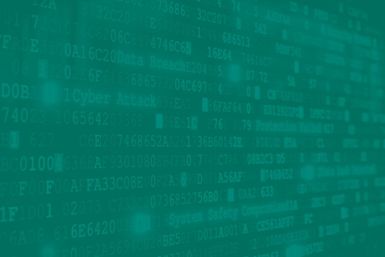 Closeup image of a screen showing letters and numbers with a navy blue overlay