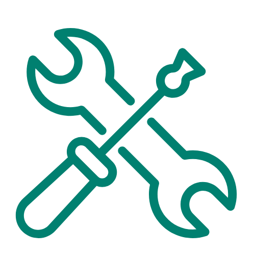 An icon showing tools to represent the importance of contractors carrying liability insurance that is appropriate for the scope of work they will be doing.