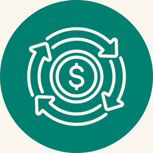 Icon showing a dollar sign and cycle to represent dynamic pricing and automated revenue management