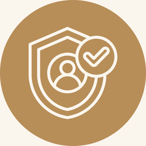 Icon showing a shield with a person and checkmark to represent a privacy impact assessment