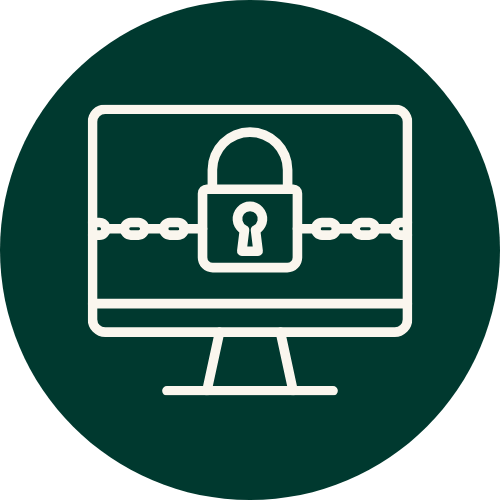 Computer screen secured with a padlock and chains, representing ransomware.