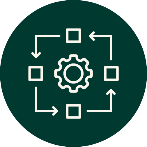 Gear surrounded by arrows and squares, representing an IT supply chain cyberattack.