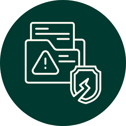 Folder with a warning symbol and a protective shield, representing a data privacy breach.