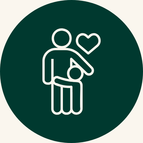 Icon showing an adult and a child representing a single parent with no workplace benefits