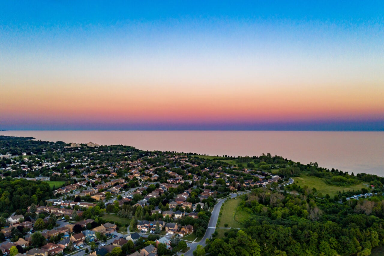 Duffins South Trail and Duffins Creek in Rotary Park at dusk, Ajax, Canada