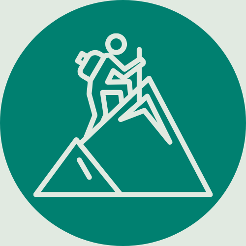A icon showing a hiker on a mountain peak representing Alberta