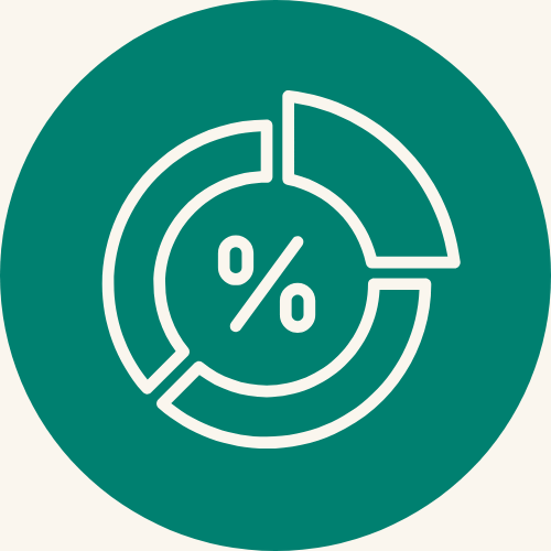 an icon showing a percent symbol and pie chart to represent margins and earnings